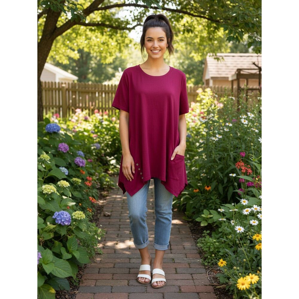 Logo Lori Goldstein Maroon Asymmetrical Top - Women's Size L